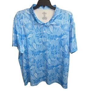 St John's Bay XXL Polo Shirt Blue Azure Leaf Quick Dry Moisture Wicking Golf Top